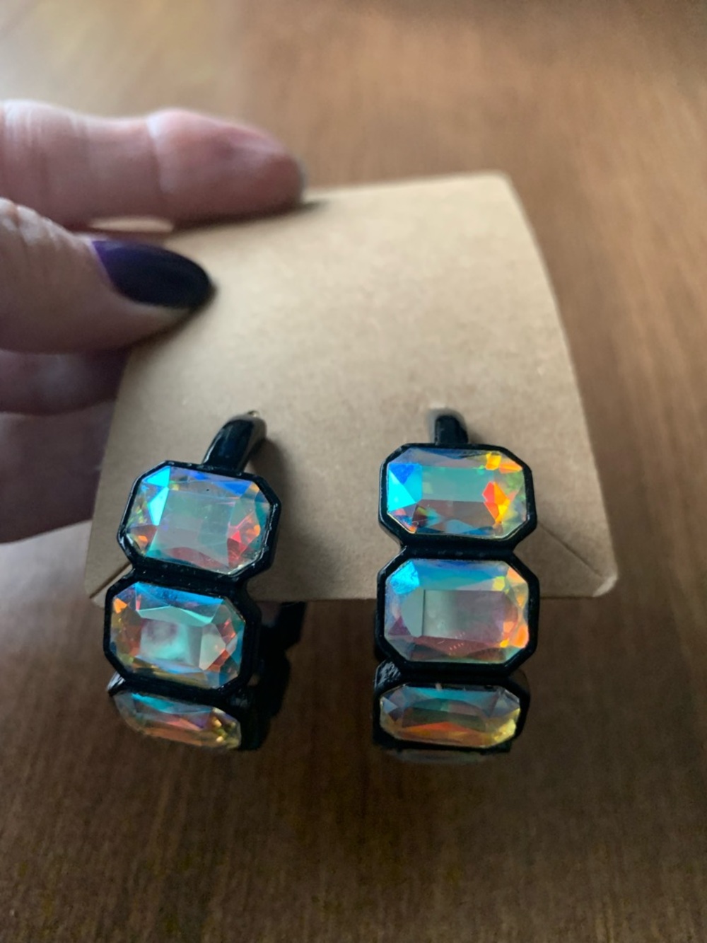 Iridescent Crystal Hoop Earrings in Multi-Color - Women Jewelry